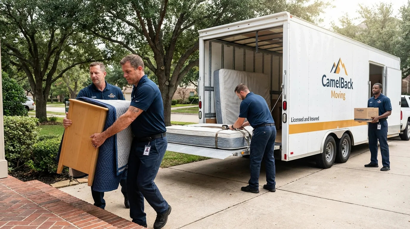 Crew loading residential truck for cross-state move from Hastings, NE